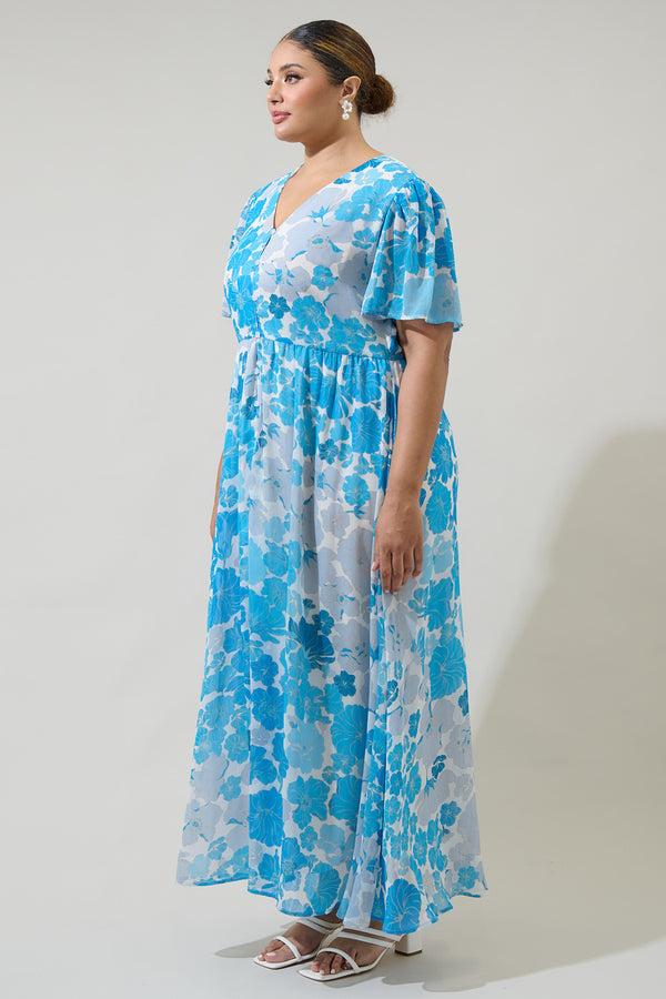 Sugarlips Kerela Floral Linana Button Front Maxi Dress Curve
