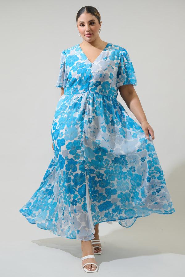 Sugarlips Kerela Floral Linana Button Front Maxi Dress Curve