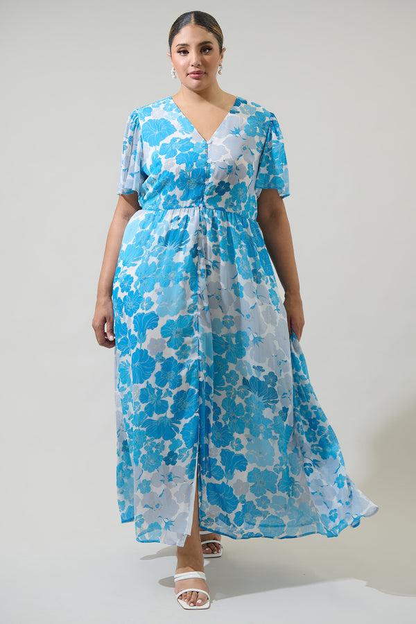sugarlips Kerela Floral Linana Button Front Maxi Dress Curve