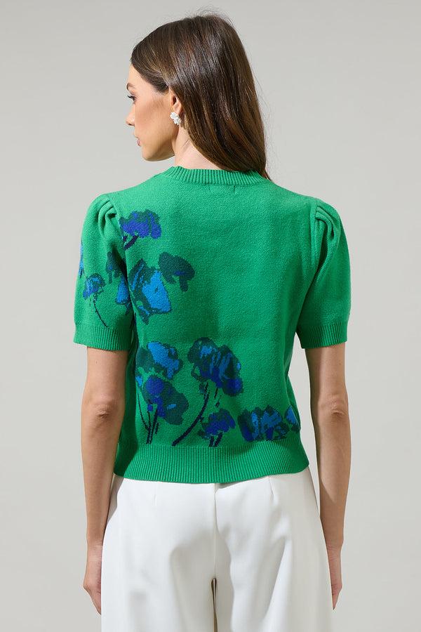 Sugarlips Kersey Floral Pleated Short Sleeve Sweater Top