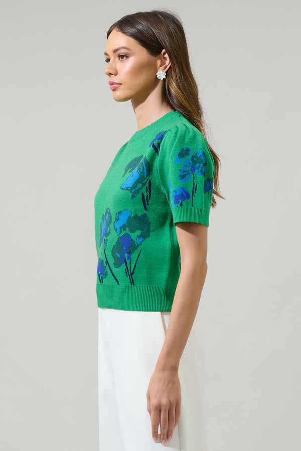 Sugarlips Kersey Floral Pleated Short Sleeve Sweater Top