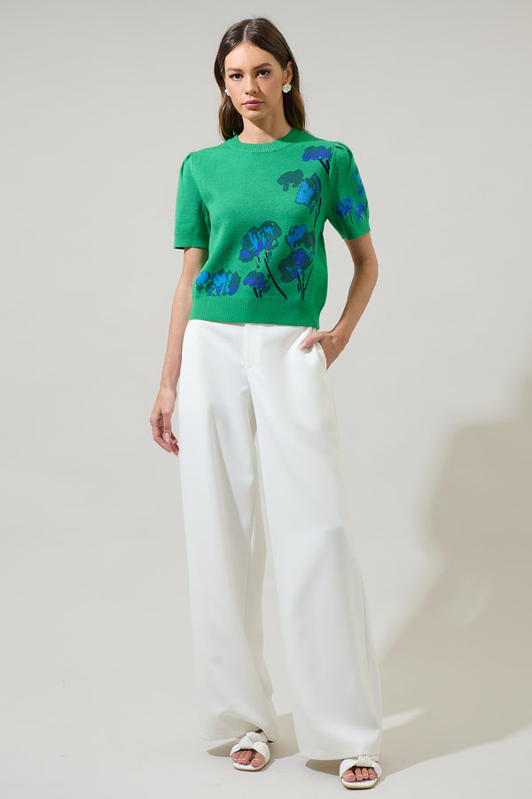 Sugarlips Kersey Floral Pleated Short Sleeve Sweater Top