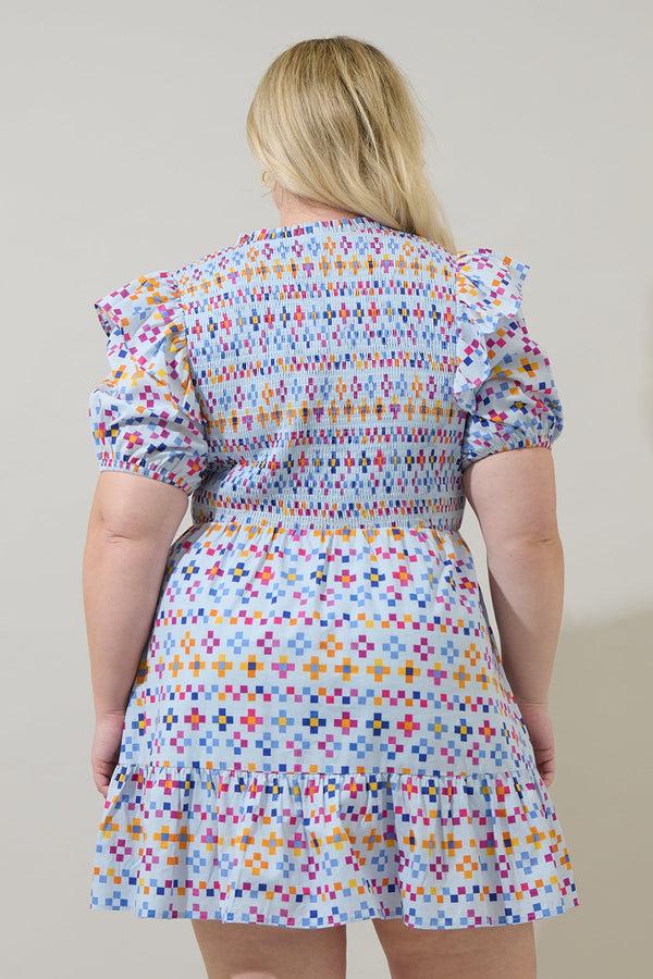 Sugarlips Kessa Geo Leones Smocked Mini Dress Curve