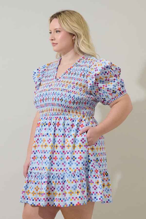 Sugarlips Kessa Geo Leones Smocked Mini Dress Curve