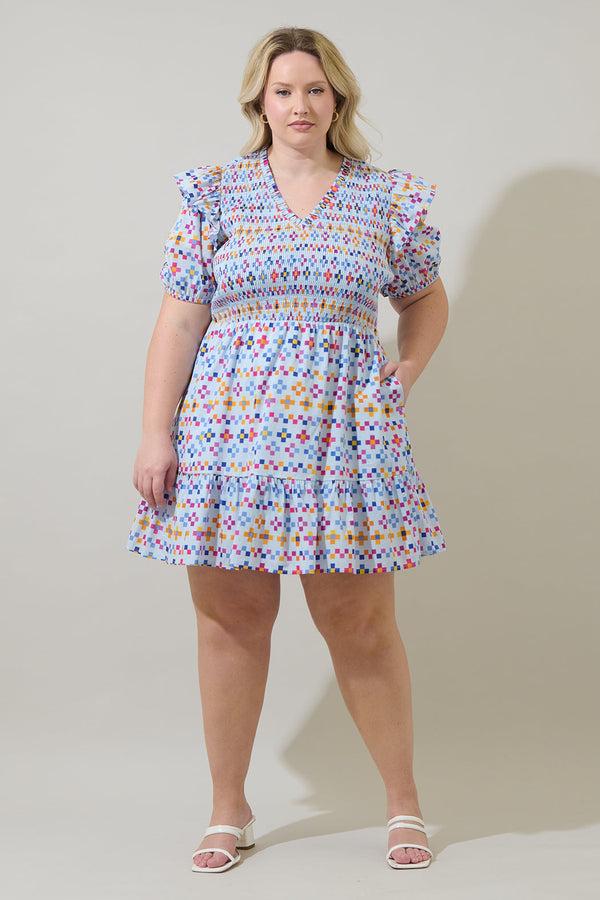 Sugarlips Kessa Geo Leones Smocked Mini Dress Curve