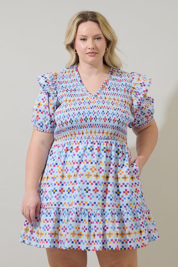 sugarlips Kessa Geo Leones Smocked Mini Dress Curve