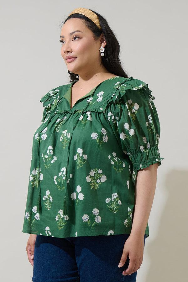 Sugarlips Kestrel Floral Auria Puff Sleeve Top Curve