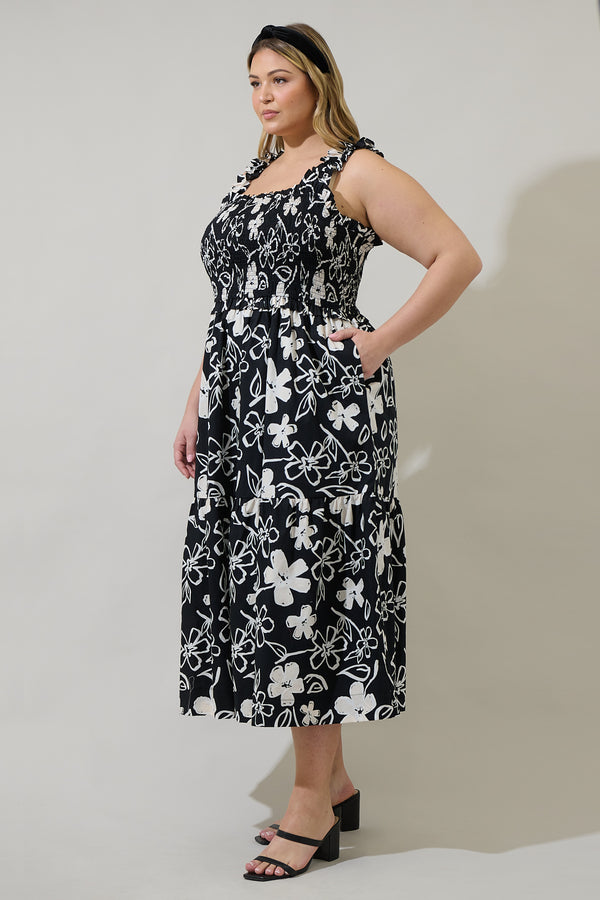 Sugarlips Kianza Floral Ember Smocked Midi Dress Curve