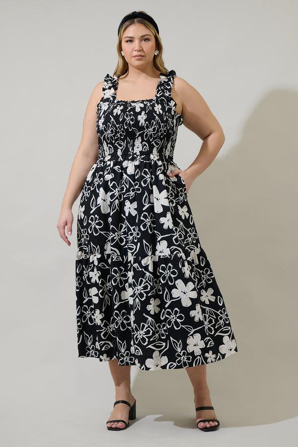 sugarlips Kianza Floral Ember Smocked Midi Dress Curve