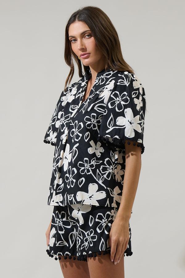 Sugarlips Kianza Floral Yulia Split Neck Poplin Top