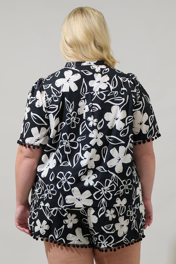 Sugarlips Kianza Floral Yulia Split Neck Poplin Top Curve