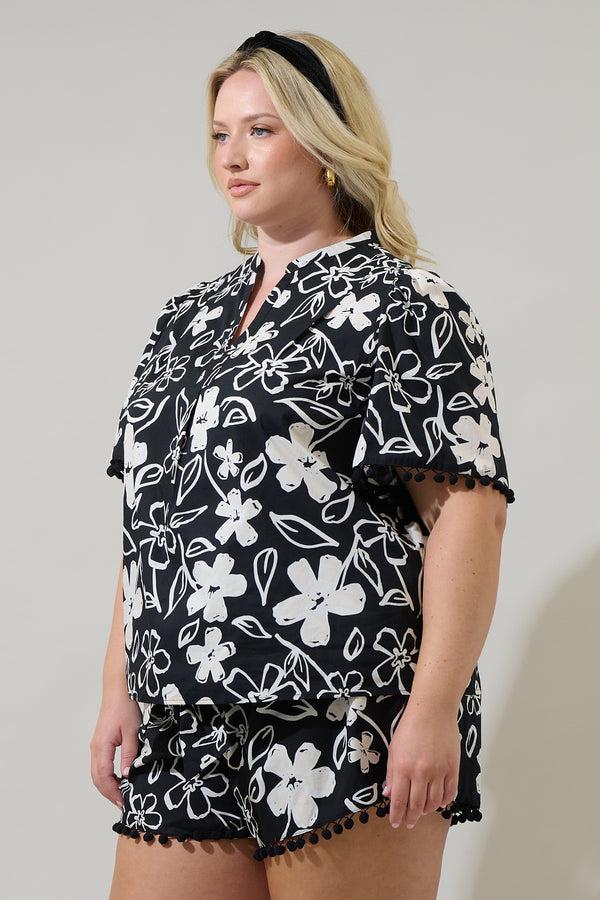 Sugarlips Kianza Floral Yulia Split Neck Poplin Top Curve