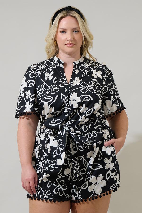 sugarlips Kianza Floral Yulia Split Neck Poplin Top Curve
