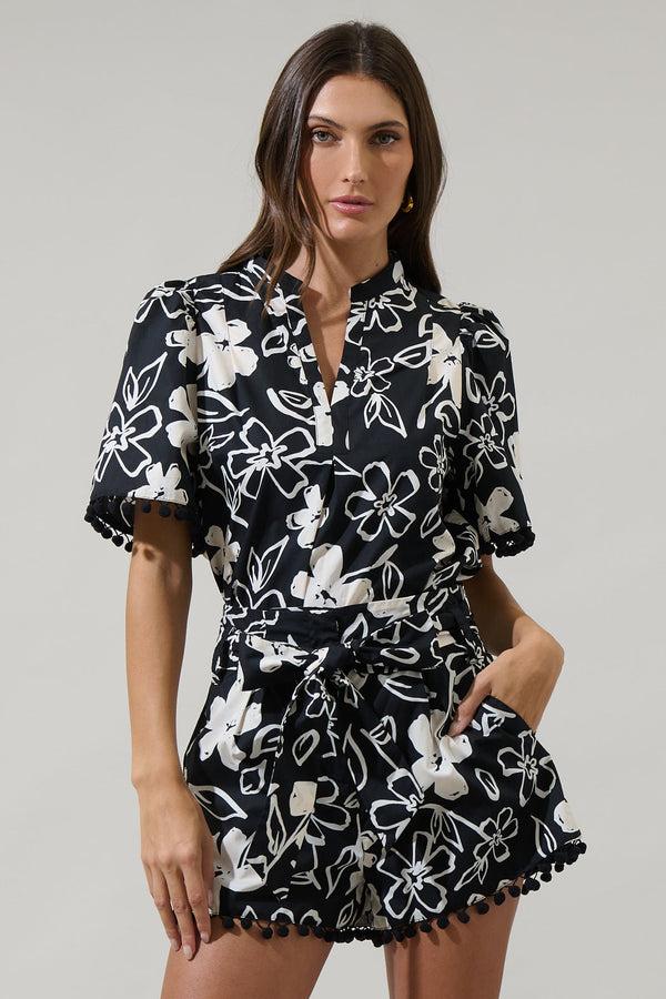 sugarlips Kianza Floral Yulia Split Neck Poplin Top