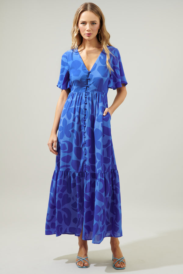 Sugarlips Kihe Floral Pismo Button Down Flutter Maxi Dress