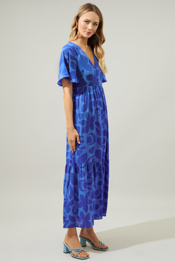 Sugarlips Kihe Floral Pismo Button Down Flutter Maxi Dress
