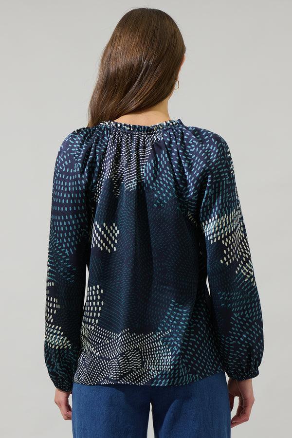 Sugarlips Kirby Geometric Jovie Split Neck Satin Raglan Blouse