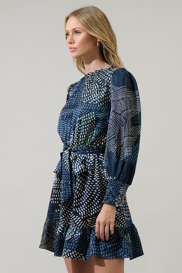 Sugarlips Kirby Geometric Sevilla Satin Ruffle Dress