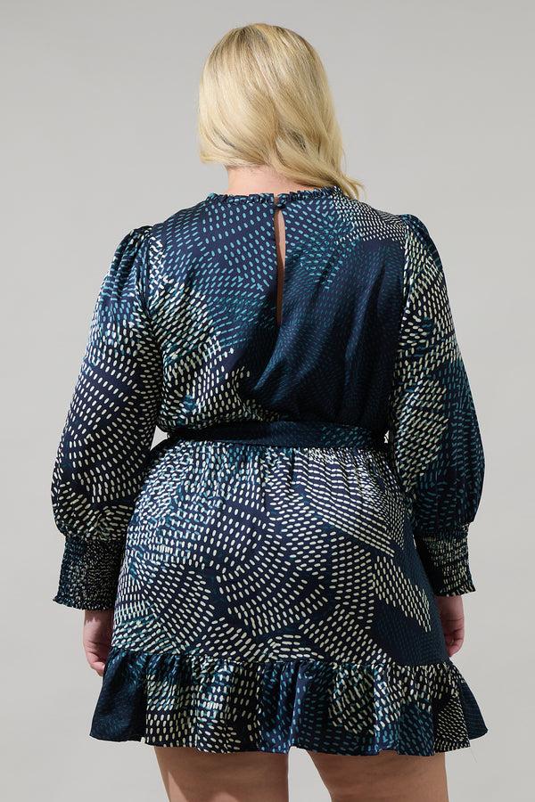 Sugarlips Kirby Geometric Sevilla Satin Ruffle Dress Curve