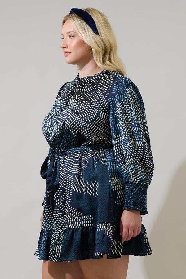 Sugarlips Kirby Geometric Sevilla Satin Ruffle Dress Curve