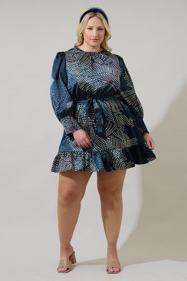 Sugarlips Kirby Geometric Sevilla Satin Ruffle Dress Curve