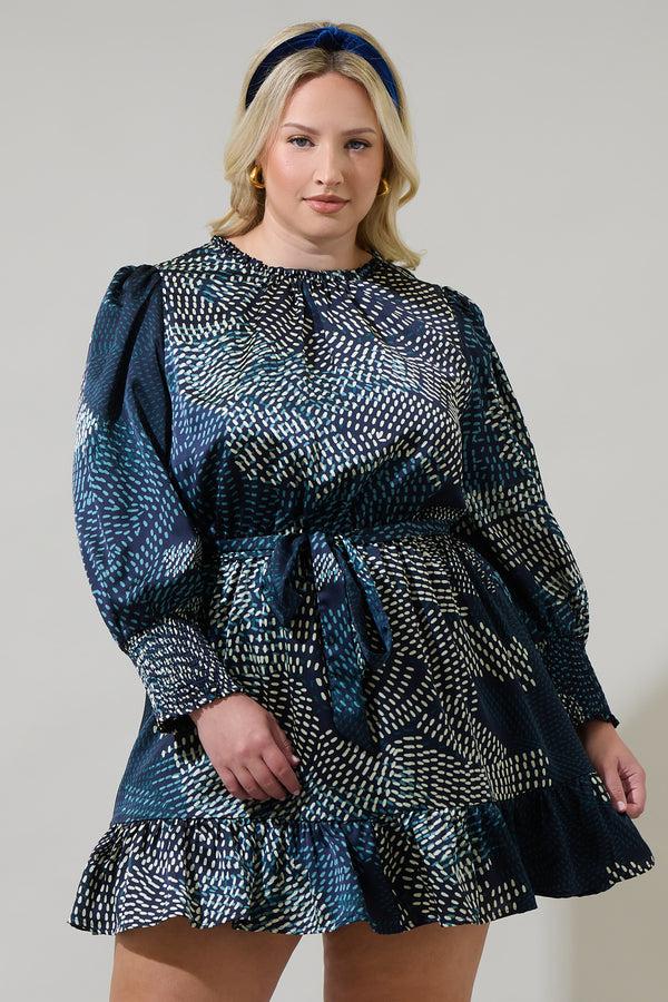 sugarlips Kirby Geometric Sevilla Satin Ruffle Dress Curve