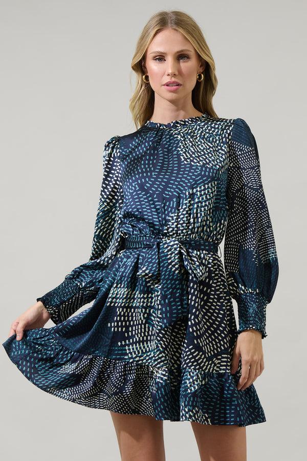 sugarlips Kirby Geometric Sevilla Satin Ruffle Dress