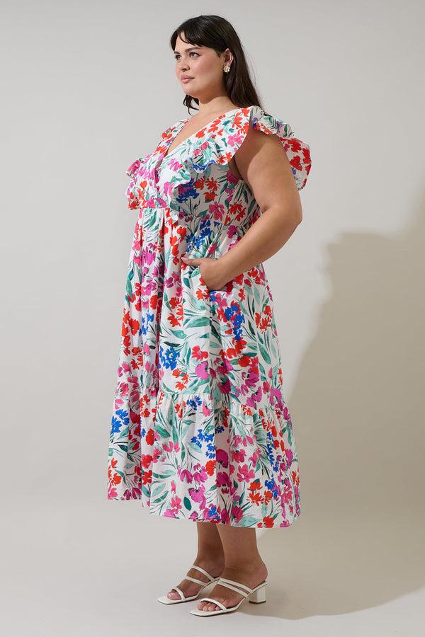 Sugarlips Kivia Blossom Fairness Poplin Surplice Midi Dress Curve