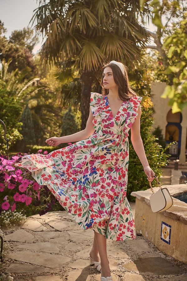 sugarlips Kivia Blossom Fairness Poplin Surplice Midi Dress