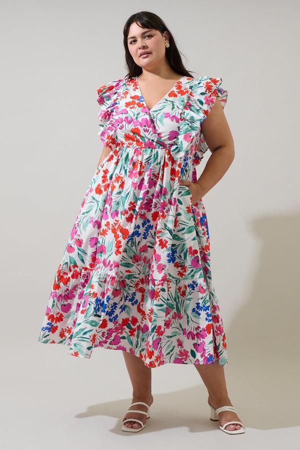 sugarlips Kivia Blossom Fairness Poplin Surplice Midi Dress Curve
