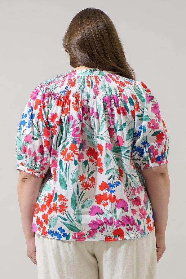 Sugarlips Kivia Blossom Smocked Mock Neck Top Curve