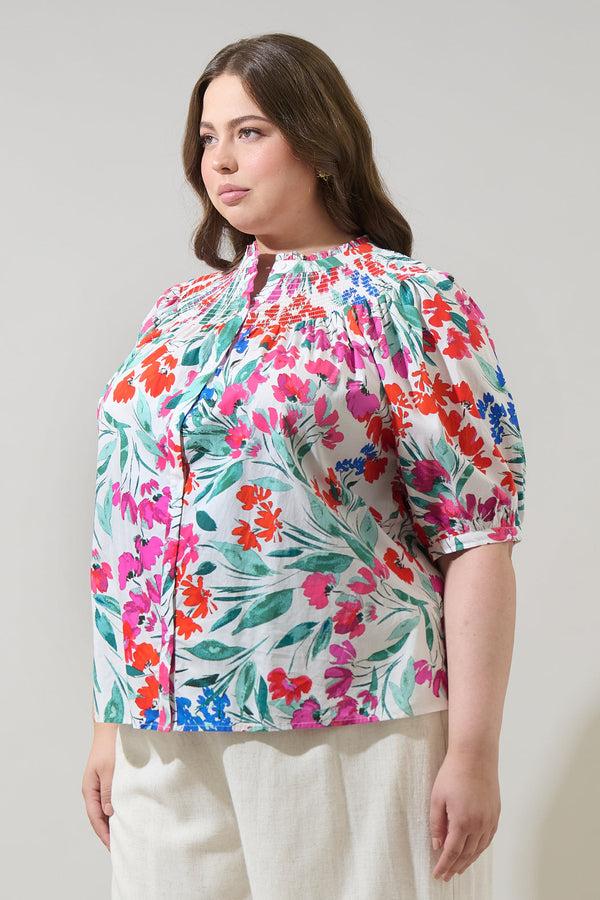 Sugarlips Kivia Blossom Smocked Mock Neck Top Curve