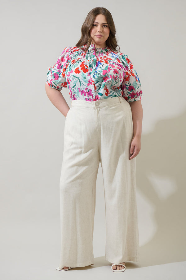 Sugarlips Kivia Blossom Smocked Mock Neck Top Curve