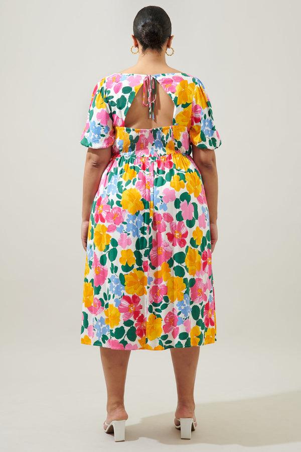 Sugarlips Kokomo Floral Farah Back Cut Out Midi Dress Curve
