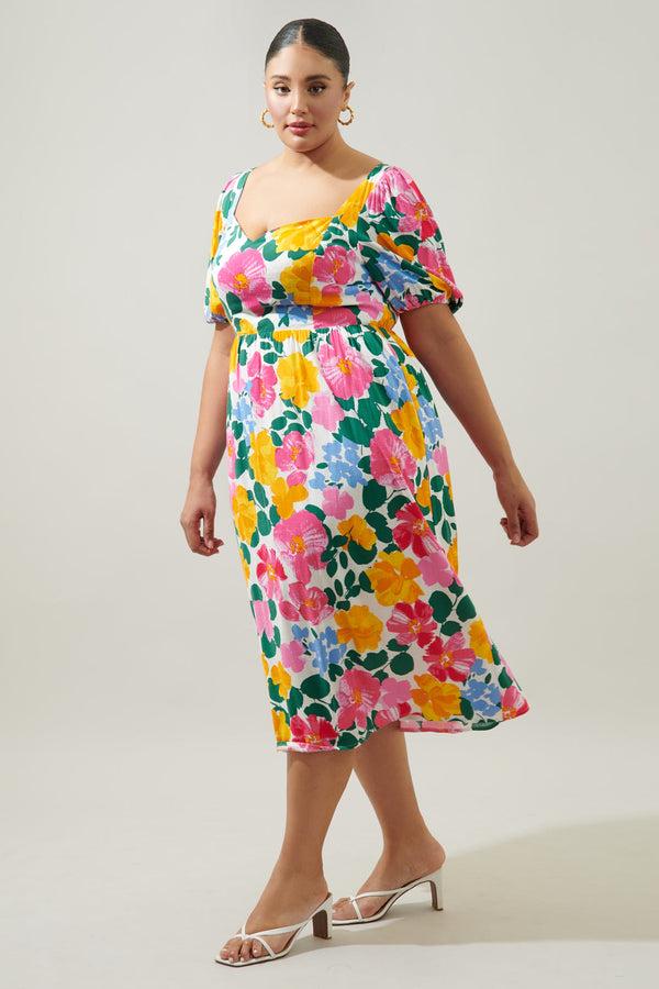 Sugarlips Kokomo Floral Farah Back Cut Out Midi Dress Curve
