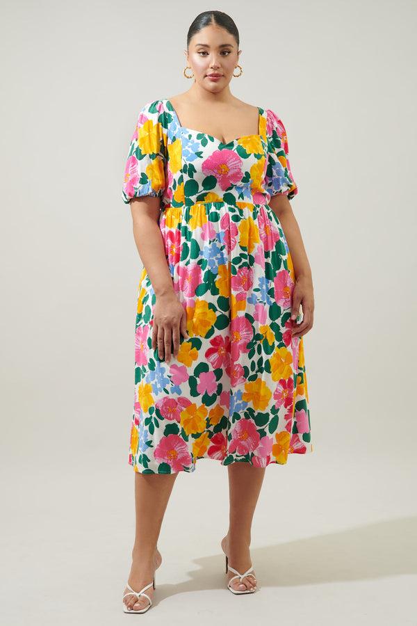 sugarlips Kokomo Floral Farah Back Cut Out Midi Dress Curve