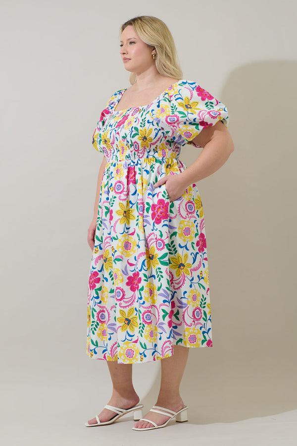 Sugarlips Kress Floral Maray Smocked Midi Dress Curve
