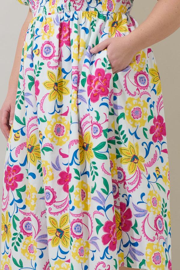 Sugarlips Kress Floral Maray Smocked Midi Dress Curve