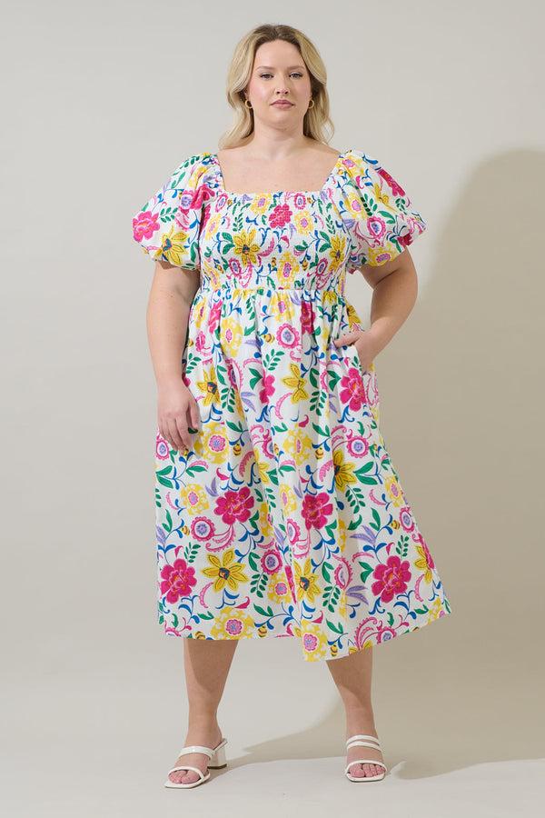 sugarlips Kress Floral Maray Smocked Midi Dress Curve