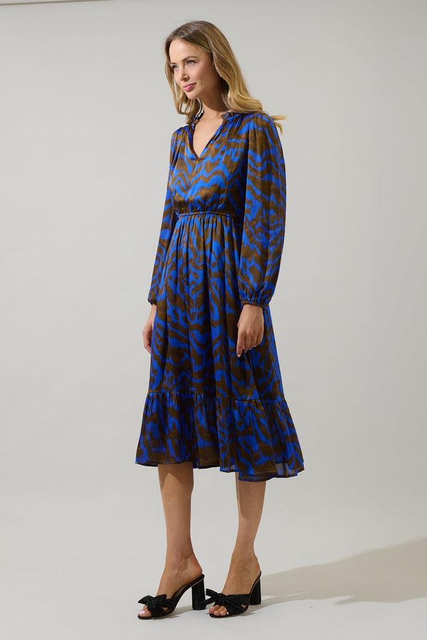 Sugarlips Krista Abstract Fabiola Split Neck Midi Dress