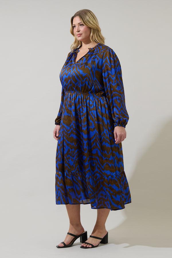 Sugarlips Krista Abstract Fabiola Split Neck Midi Dress Curve