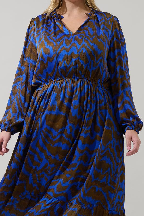 Sugarlips Krista Abstract Fabiola Split Neck Midi Dress Curve