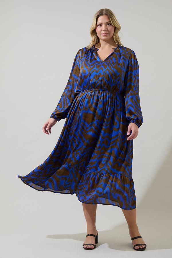 sugarlips Krista Abstract Fabiola Split Neck Midi Dress Curve