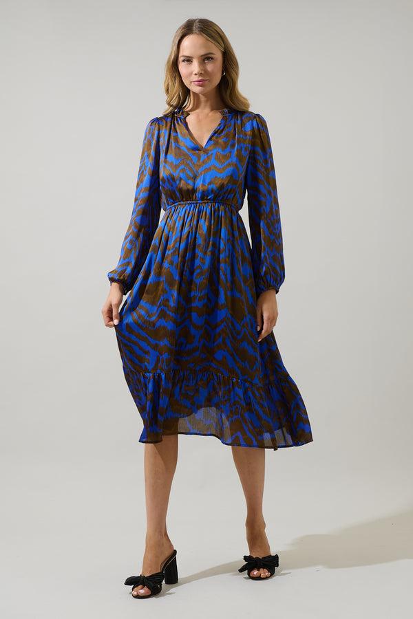 sugarlips Krista Abstract Fabiola Split Neck Midi Dress