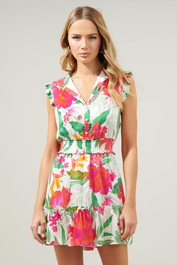 Sugarlips La Costa Tropics Merrick Sleeveless Button Front Mini Dress
