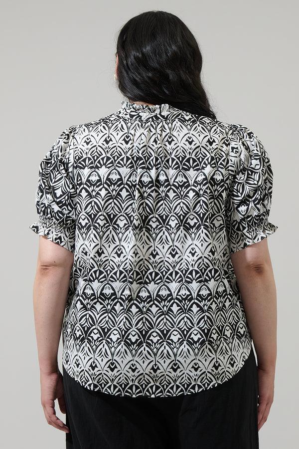 Sugarlips La Palma Floral Clove Puff Sleeve Top Curve