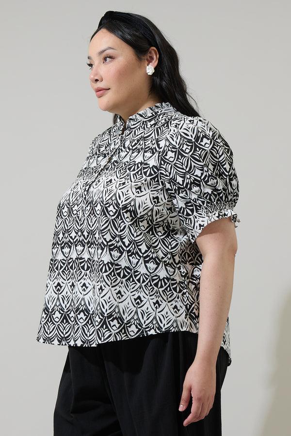 Sugarlips La Palma Floral Clove Puff Sleeve Top Curve