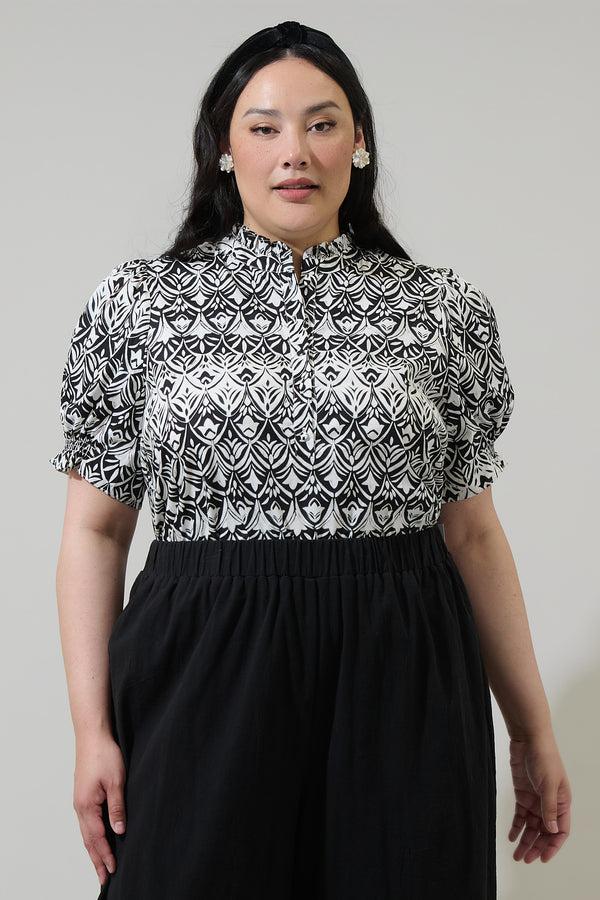 sugarlips La Palma Floral Clove Puff Sleeve Top Curve
