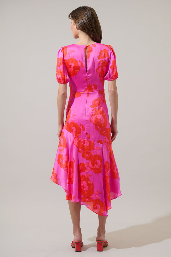 Sugarlips Lailah Floral Balboa Asymmetrical Midi Dress