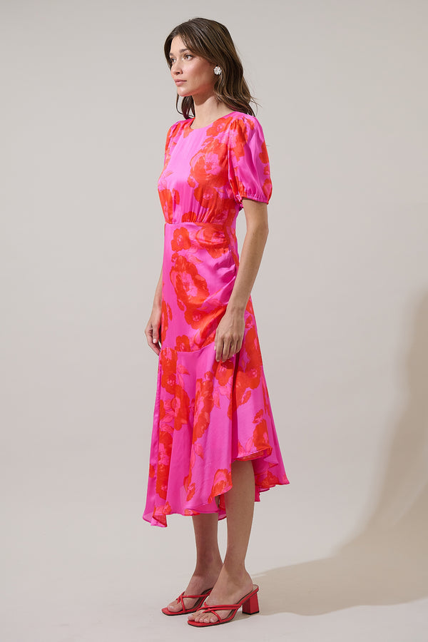 Sugarlips Lailah Floral Balboa Asymmetrical Midi Dress